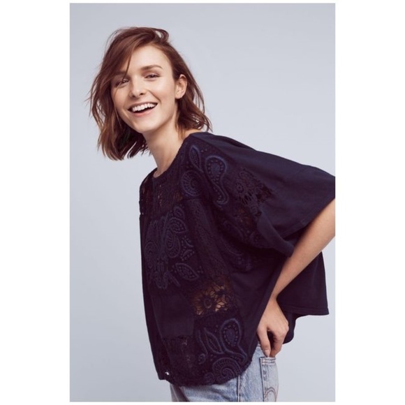 Anthropologie AKEMI+KIN Navy Embroidered Darrie Top sz S - Picture 2 of 8